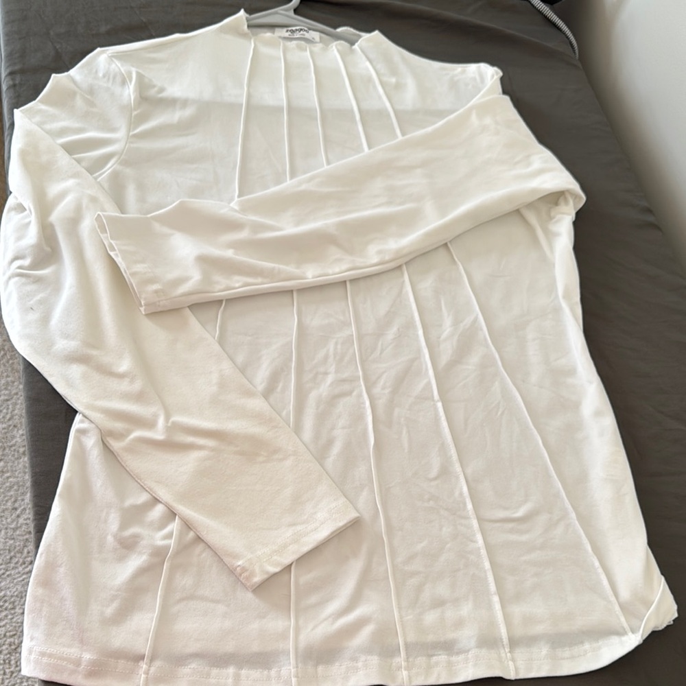 Zeagoo White Pleated Blouse with Mandarin Collar